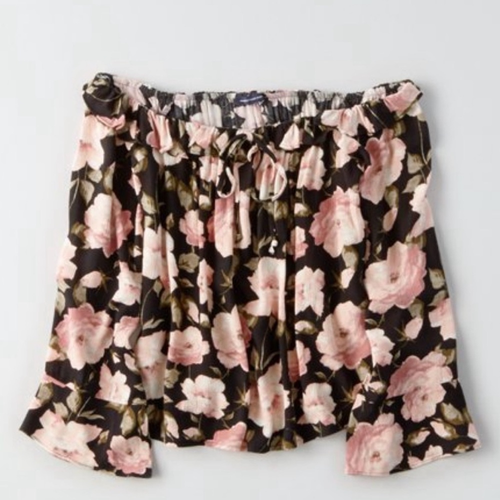 American Eagle Outfitters Floral Flounce Blouse - Black/Pink/Green Size XL